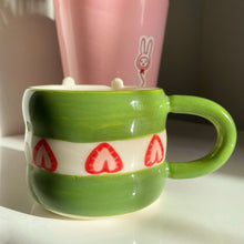 Load image into Gallery viewer, Matcha Strawberry Cake Frog mug (food safe)