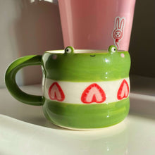 Load image into Gallery viewer, Matcha Strawberry Cake Frog mug (food safe)