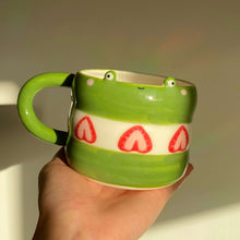 Load image into Gallery viewer, Matcha Strawberry Cake Frog mug (food safe)