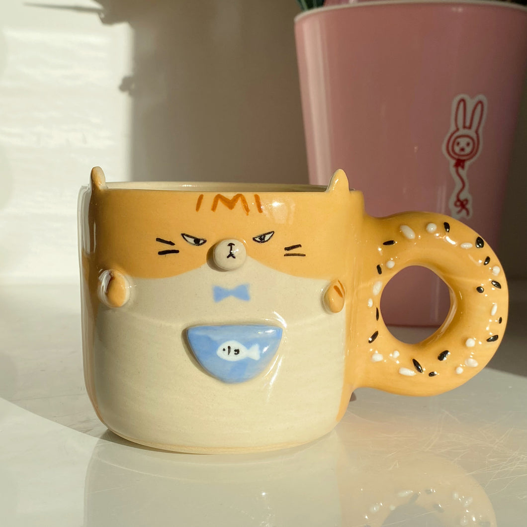 Bagel Cat Mug (food safe)